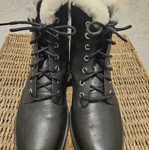 Kate Spade Black Lace & Zip Up Boots with Cozy Fur